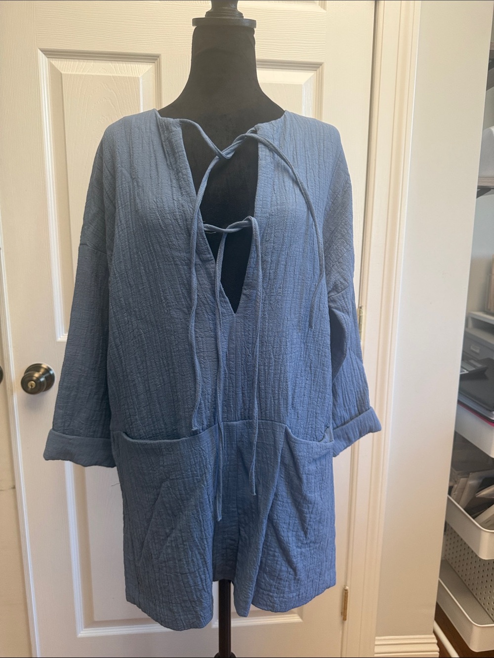 Zara Dusty Blue Tie-Front Jumpsuit Romper